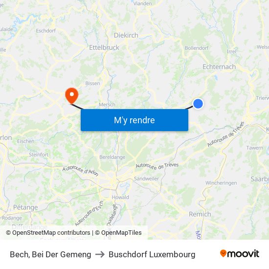 Bech, Bei Der Gemeng to Buschdorf Luxembourg map