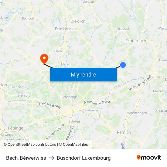 Bech, Béiwerwiss to Buschdorf Luxembourg map