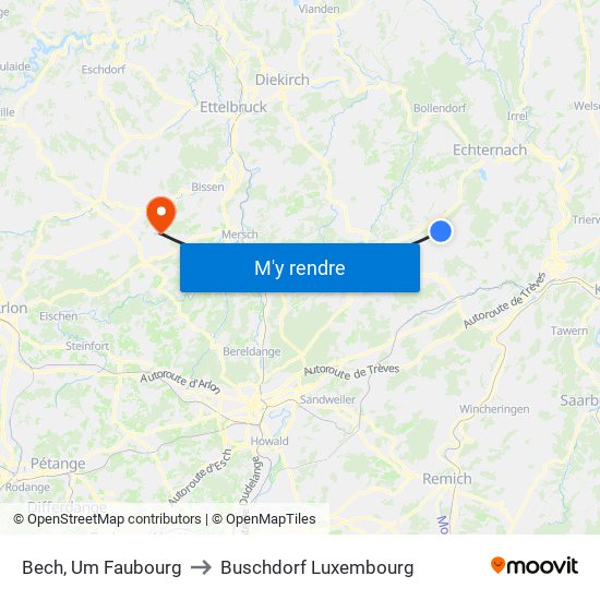 Bech, Um Faubourg to Buschdorf Luxembourg map