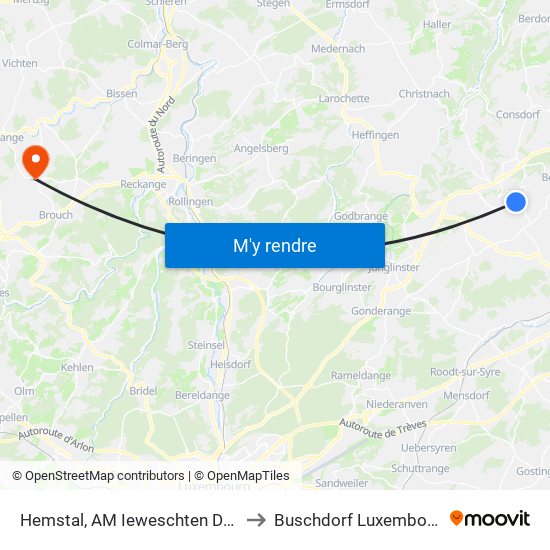 Hemstal, AM Ieweschten Duerf to Buschdorf Luxembourg map