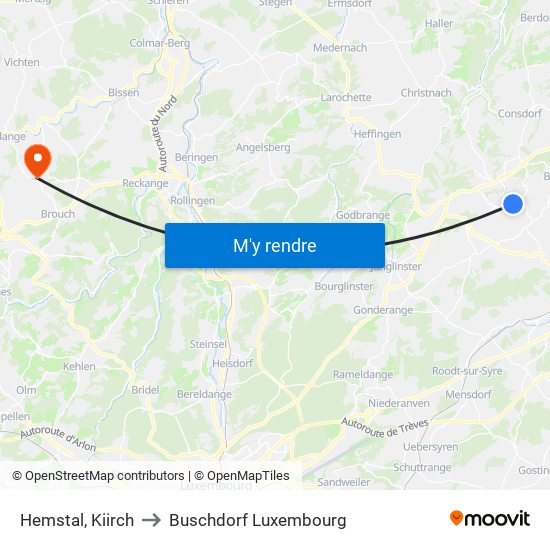 Hemstal, Kiirch to Buschdorf Luxembourg map