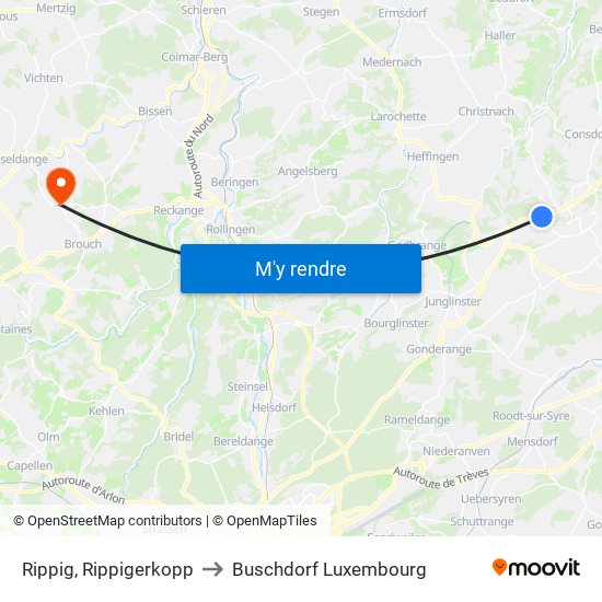 Rippig, Rippigerkopp to Buschdorf Luxembourg map