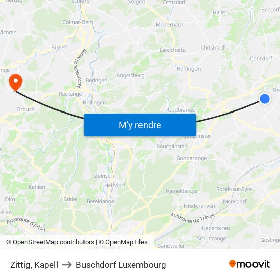 Zittig, Kapell to Buschdorf Luxembourg map