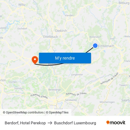 Berdorf, Hotel Perekop to Buschdorf Luxembourg map