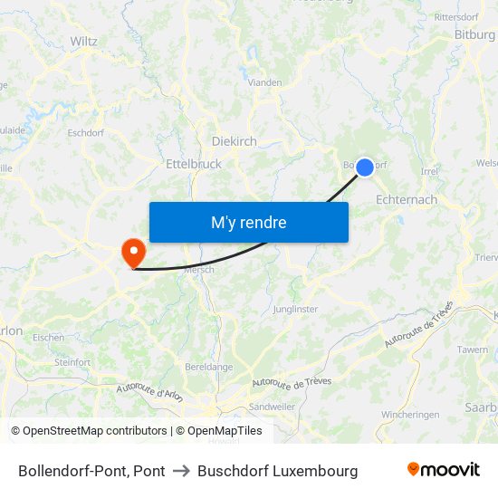 Bollendorf-Pont, Pont to Buschdorf Luxembourg map