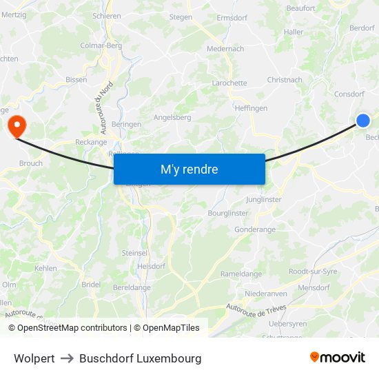 Wolpert to Buschdorf Luxembourg map