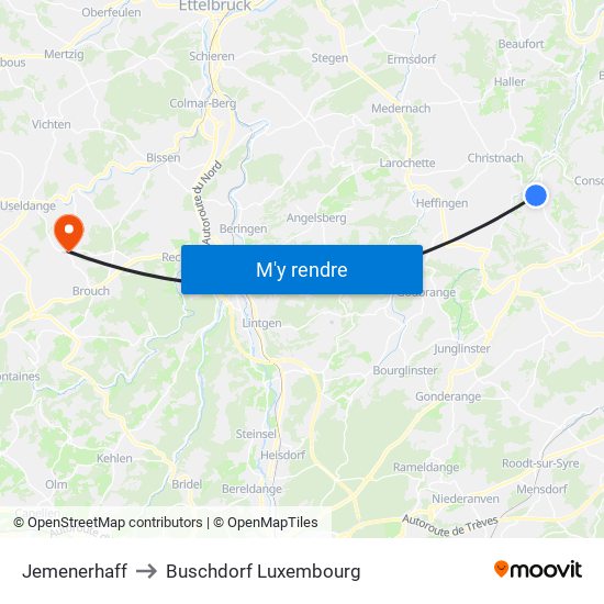 Jemenerhaff to Buschdorf Luxembourg map