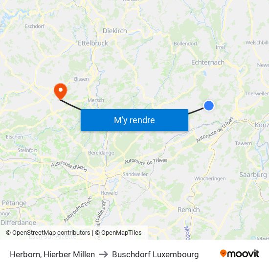 Herborn, Hierber Millen to Buschdorf Luxembourg map