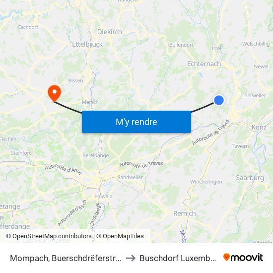 Mompach, Buerschdrëferstrooss to Buschdorf Luxembourg map