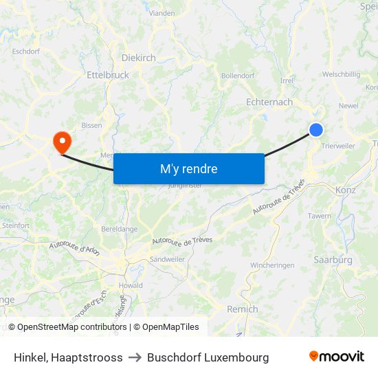 Hinkel, Haaptstrooss to Buschdorf Luxembourg map