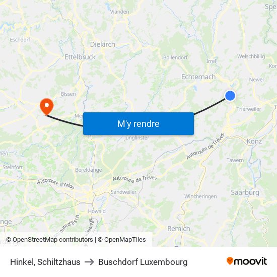 Hinkel, Schiltzhaus to Buschdorf Luxembourg map