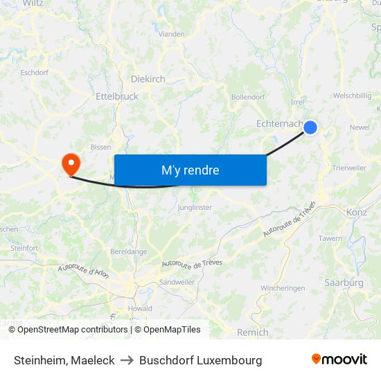 Steinheim, Maeleck to Buschdorf Luxembourg map