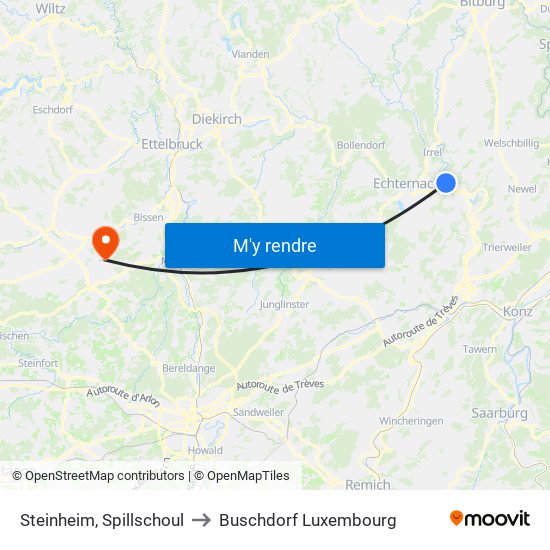 Steinheim, Spillschoul to Buschdorf Luxembourg map