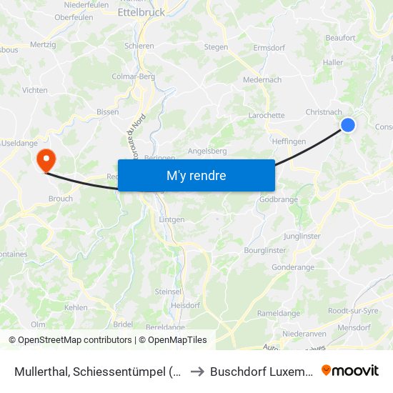 Mullerthal, Schiessentümpel (Parking) to Buschdorf Luxembourg map