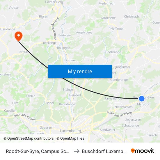 Roodt-Sur-Syre, Campus Scolaire to Buschdorf Luxembourg map