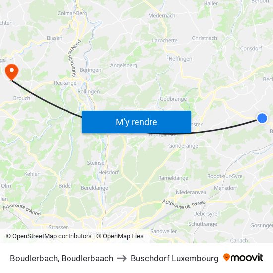 Boudlerbach, Boudlerbaach to Buschdorf Luxembourg map