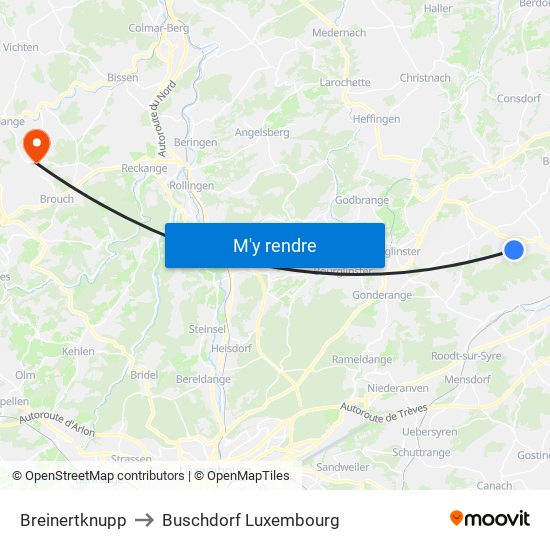 Breinertknupp to Buschdorf Luxembourg map