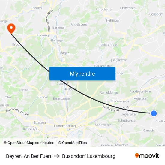 Beyren, An Der Fuert to Buschdorf Luxembourg map