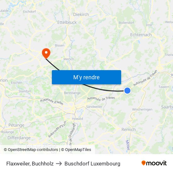 Flaxweiler, Buchholz to Buschdorf Luxembourg map