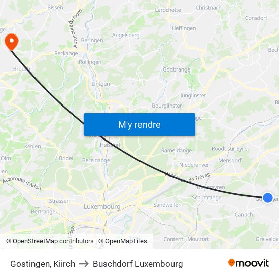 Gostingen, Kiirch to Buschdorf Luxembourg map