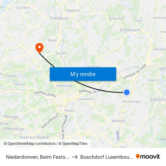 Niederdonven, Beim Festsall to Buschdorf Luxembourg map