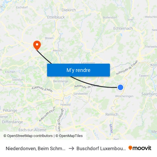 Niederdonven, Beim Schmatt to Buschdorf Luxembourg map