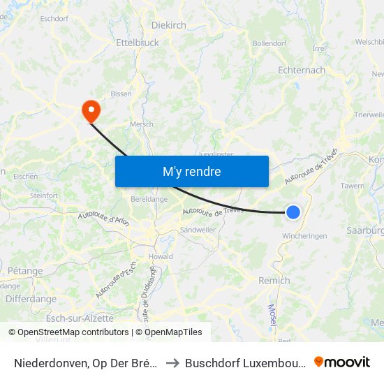 Niederdonven, Op Der Bréck to Buschdorf Luxembourg map