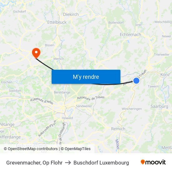 Grevenmacher, Op Flohr to Buschdorf Luxembourg map