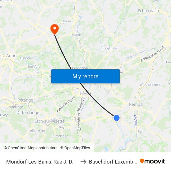 Mondorf-Les-Bains, Rue J. Dolibois to Buschdorf Luxembourg map