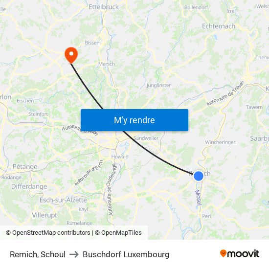 Remich, Schoul to Buschdorf Luxembourg map