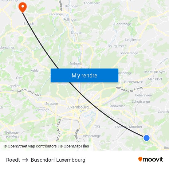 Roedt to Buschdorf Luxembourg map