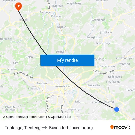 Trintange, Trenteng to Buschdorf Luxembourg map