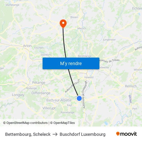 Bettembourg, Scheleck to Buschdorf Luxembourg map