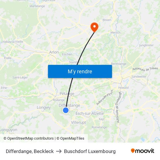 Differdange, Beckleck to Buschdorf Luxembourg map