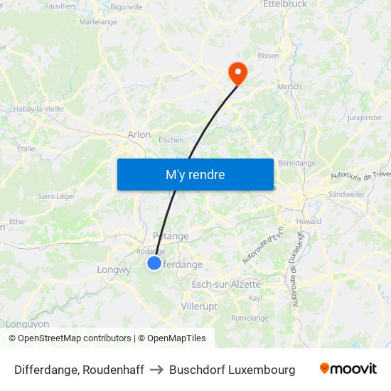 Differdange, Roudenhaff to Buschdorf Luxembourg map