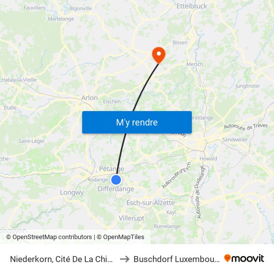 Niederkorn, Cité De La Chiers to Buschdorf Luxembourg map