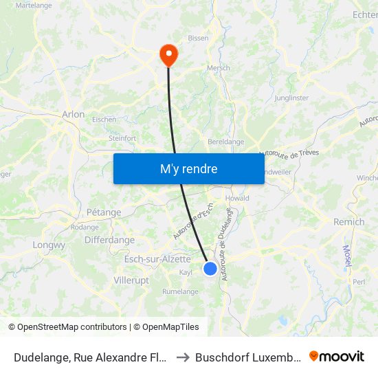 Dudelange, Rue Alexandre Fleming to Buschdorf Luxembourg map