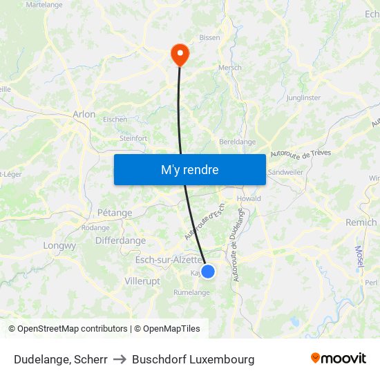 Dudelange, Scherr to Buschdorf Luxembourg map