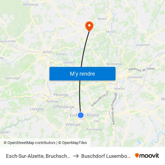 Esch-Sur-Alzette, Bruchschoul to Buschdorf Luxembourg map