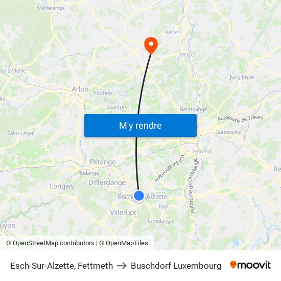 Esch-Sur-Alzette, Fettmeth to Buschdorf Luxembourg map