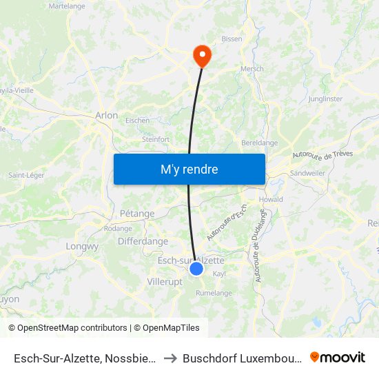 Esch-Sur-Alzette, Nossbierg to Buschdorf Luxembourg map