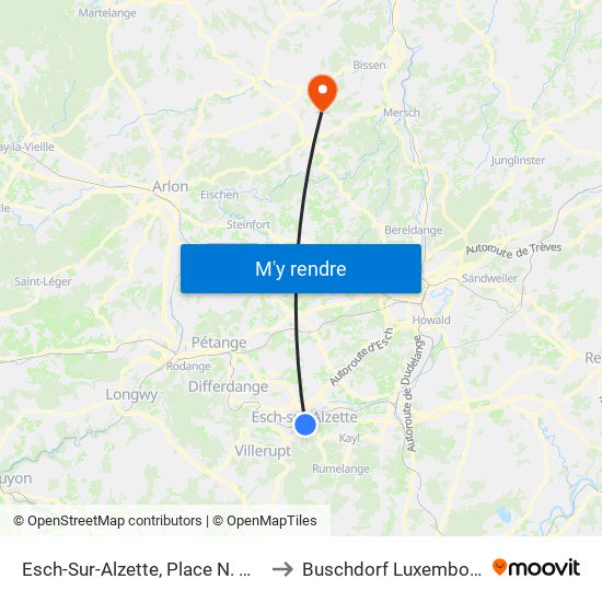 Esch-Sur-Alzette, Place N. Metz to Buschdorf Luxembourg map
