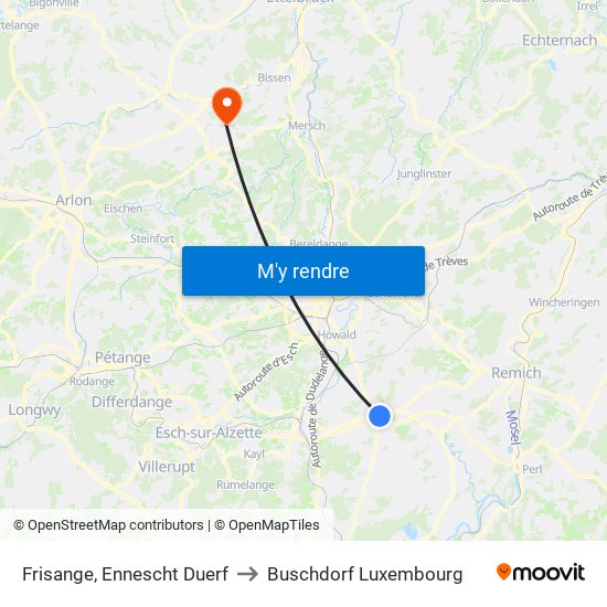 Frisange, Ennescht Duerf to Buschdorf Luxembourg map