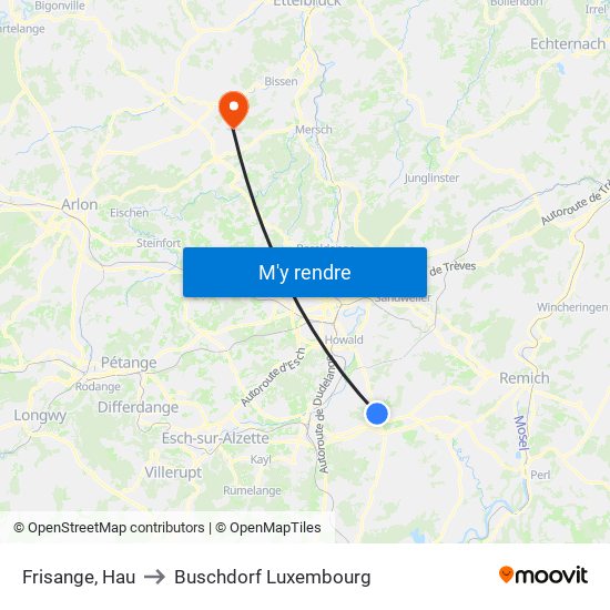 Frisange, Hau to Buschdorf Luxembourg map