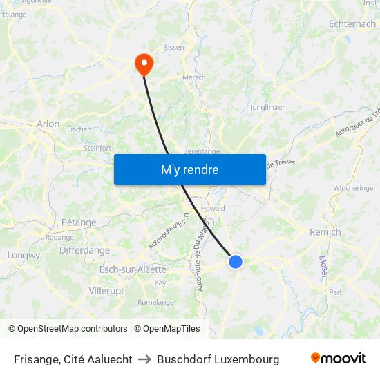 Frisange, Cité Aaluecht to Buschdorf Luxembourg map