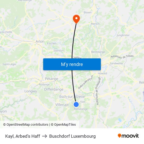 Kayl, Arbed's Haff to Buschdorf Luxembourg map