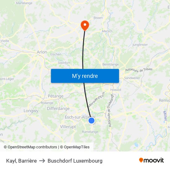 Kayl, Barrière to Buschdorf Luxembourg map