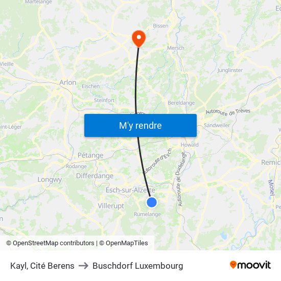 Kayl, Cité Berens to Buschdorf Luxembourg map