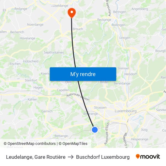 Leudelange, Gare Routière to Buschdorf Luxembourg map