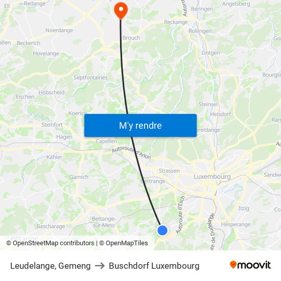 Leudelange, Gemeng to Buschdorf Luxembourg map